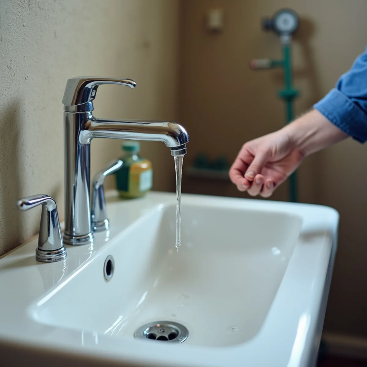 Bathroom sink faucet dripping steady stream of water to prevent ice crystallization