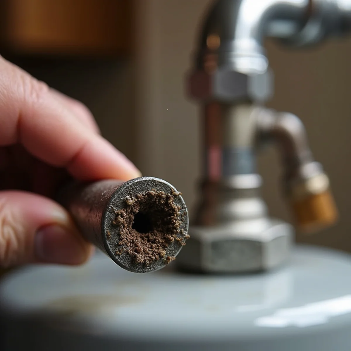 Pitted and depleted water heater anode rod contrasted with new smooth replacement rod