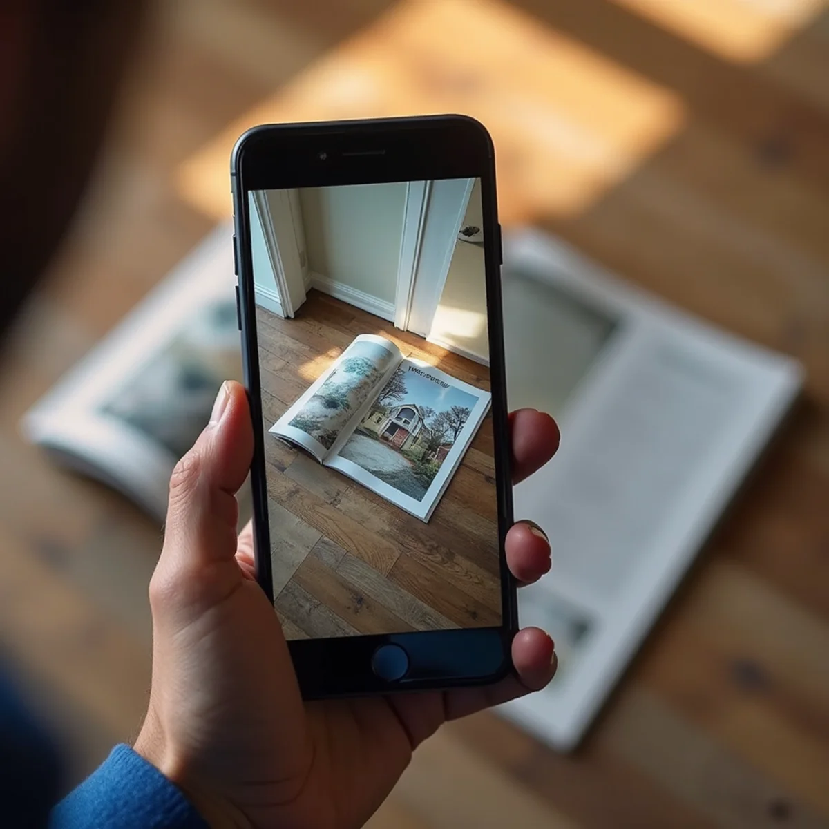 Smartphone taking photos of water damaged drywall and soaked floors for insurance