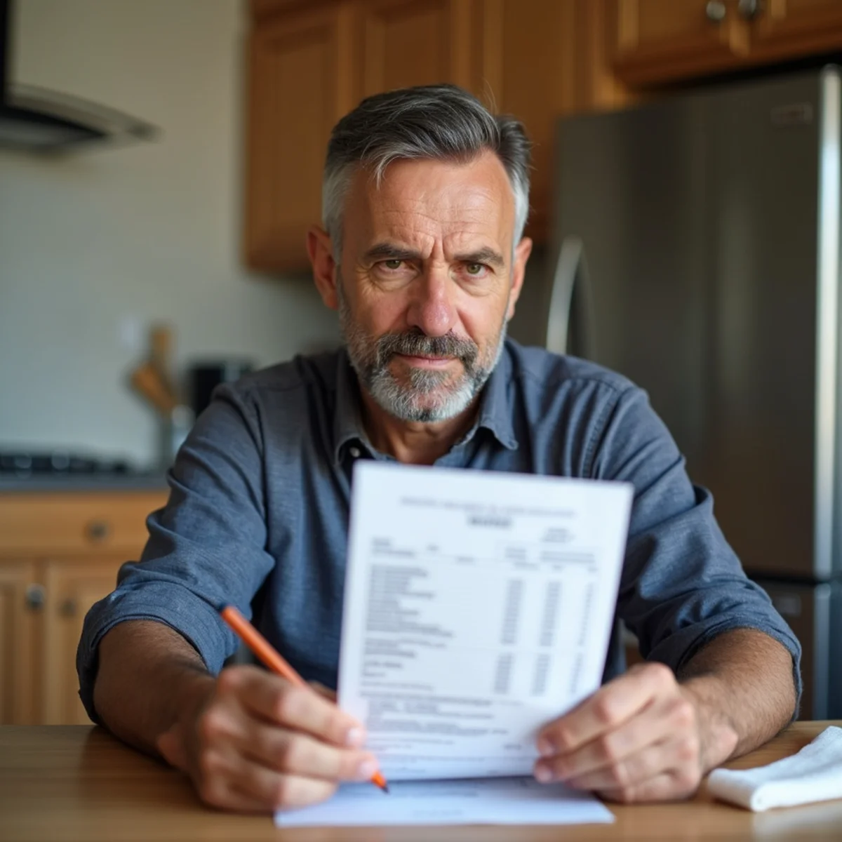 Homeowner reviewing high gallon usage spike on paper water utility bill